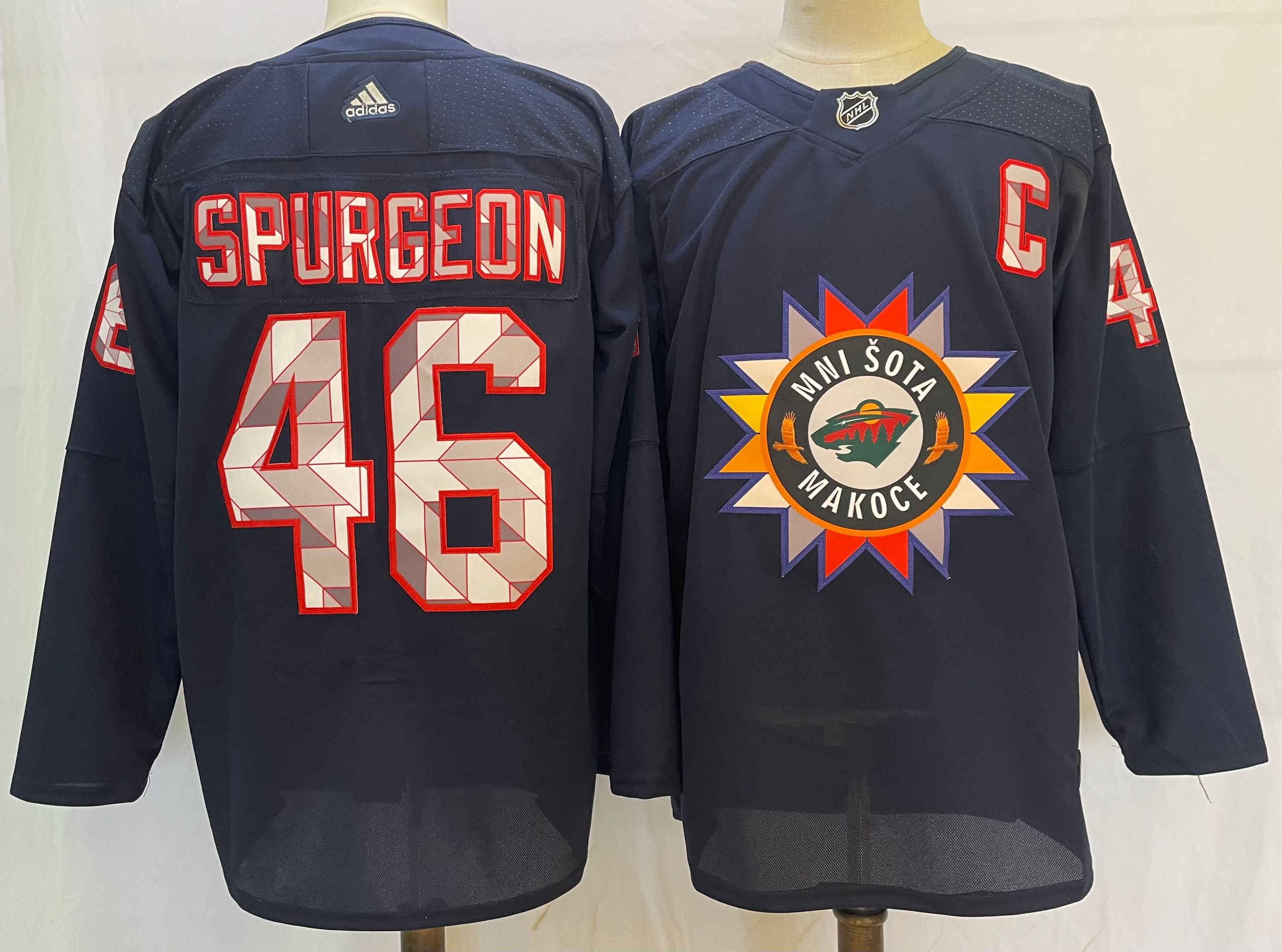 Men Minnesota Wild 46 Spurgeon Blue New 2022 Adidas NHL Jersey